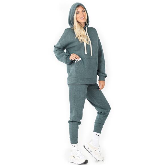 Melange Velboa hoodie & jogger Pants set (Hunter Green)- Small - Picture 2 of 6